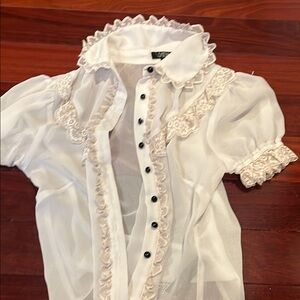 White Sheer Ruffle Blouse